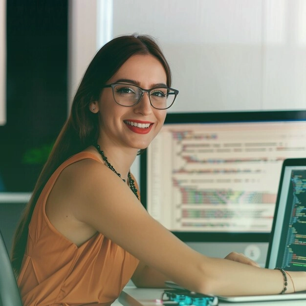 Professional app development company workspace with mobile devices and coding environment