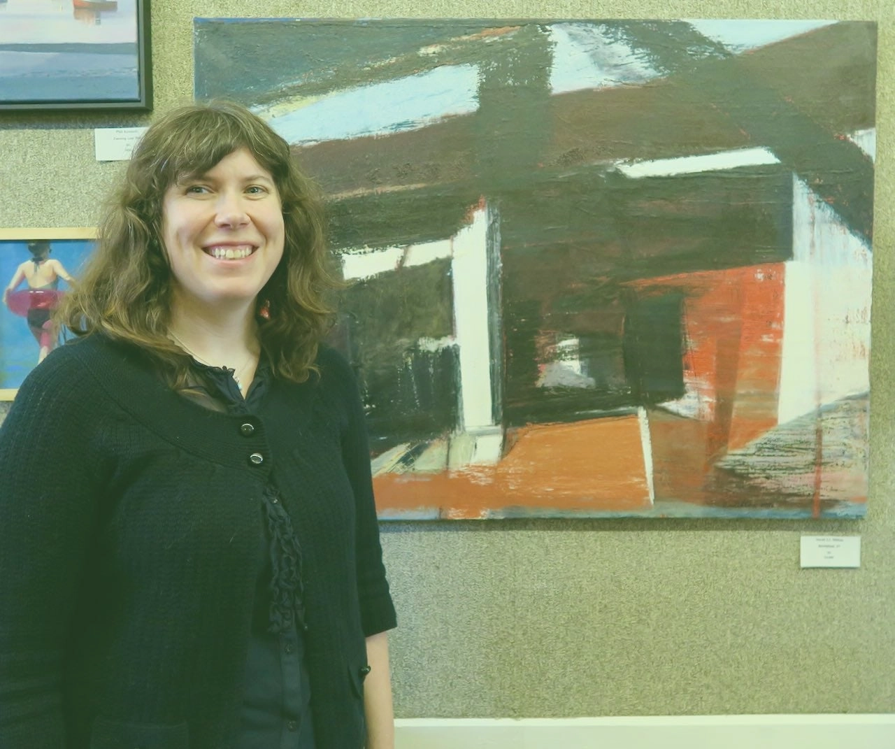 Professional art gallery workspace with curatorial elements and contemporary art