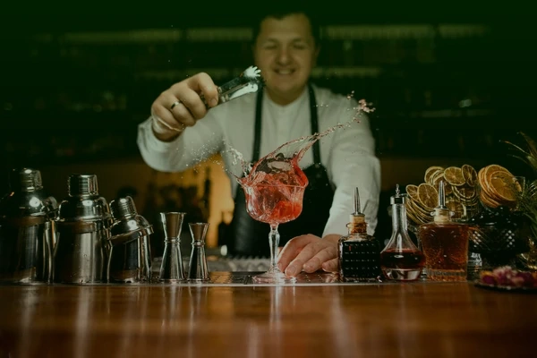 Creative bar brand naming workspace with cocktail and nightlife elements