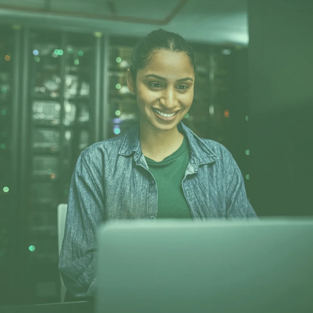 Professional cloud services company branding workspace with technology elements