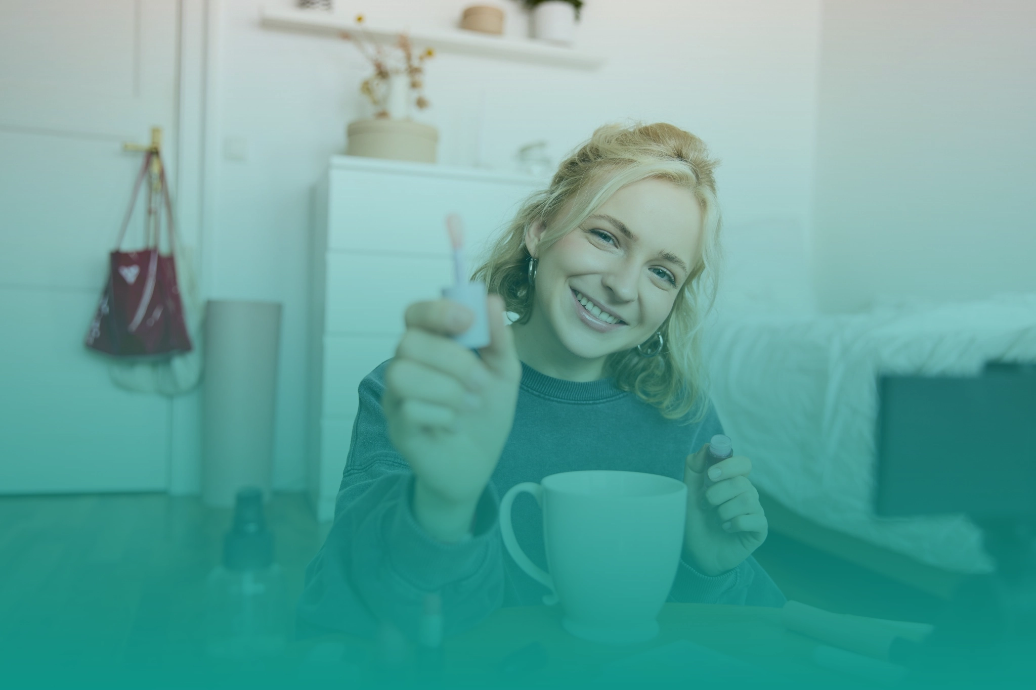 Professional content creation workspace with branding elements and creative tools